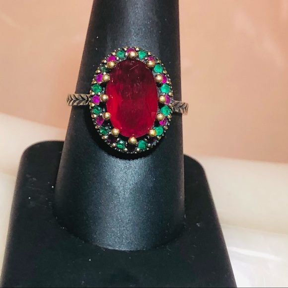 🌺MARKDOWN SALE!!! Stunning Art Deco Ruby & Emerald 925/14K Ring! - Picture 4 of 16